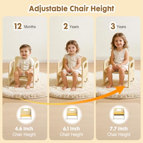Natural Montessori Toddler Table and Chair Set with Adjustable Height - Baby Proofed Kids Learning & Eating Furniture