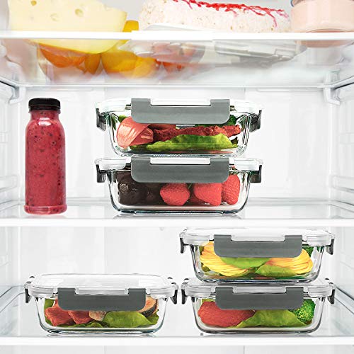 M MCIRCO Gray Glass Food Storage Containers 10 Pack, 22oz Meal Prep