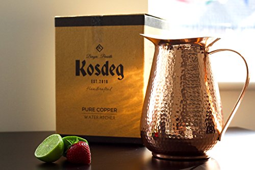 Copper Water Pitcher with Lid - 68 Oz Handmade Hammered Jug for Hydration & Health