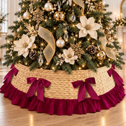 Christmas Tree Collar 30 Inch, Woven Stand Cover with Ruffle