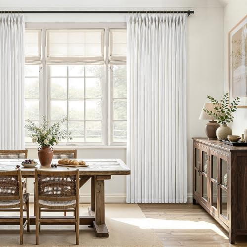 Triple Pinch Pleated Curtains for Living Room 90 Inch Linen 2 Panels