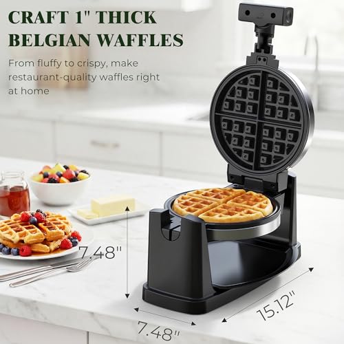 CATTLEMAN Rotating Belgian Waffle Maker with Magnetic Timer and Adjustable Browning