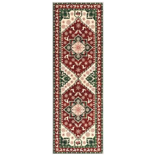 2x6 Red Christmas Hallway Runner Rug – Yamaziot, Non-Slip Backing, 100% Polyester