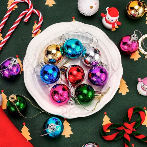 WATMTIN 24 Pcs 1.2 Inch Multicolor Glitter Christmas Mini Balls for Tree | Hanging Ornaments
