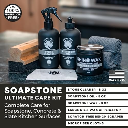 Soapstone Care Kit with Cleaner, Oil, Wax, Scraper & Applicator for Natural Stone Surfaces