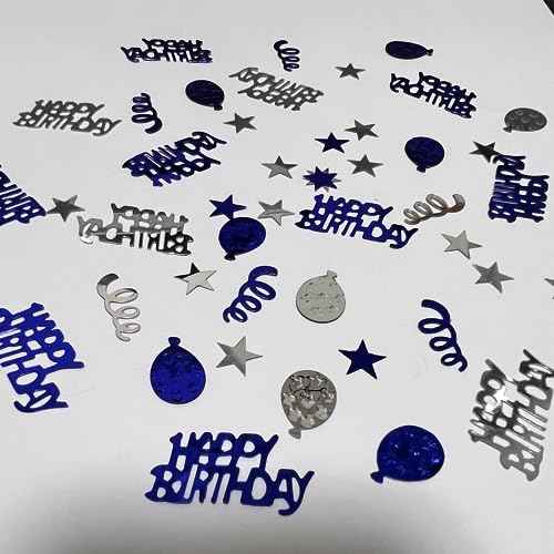 EMAAN Happy Birthday Foil Confetti Blue Silver Birthday Confetti Sequins, Table Sprinkle Dessert Table Decorations Light Up Your Birthday Party (Blue Silver)