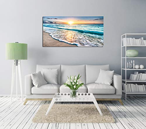 Baisuart Sunset Beach Waves Canvas Wall Art 40x20 Inch Framed Decoration