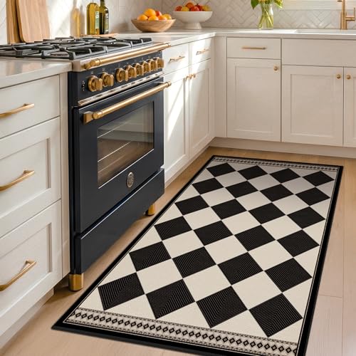 Evyhood 3x5 Black & White Outdoor Jute Look Washable Rug Non-Slip Entryway Carpet