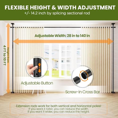 SUNALLY No Drilling Room Divider Curtain Rod - Adjustable Wall Divider, Black, 28-140 Inch Variation of Black / 28-140 inch