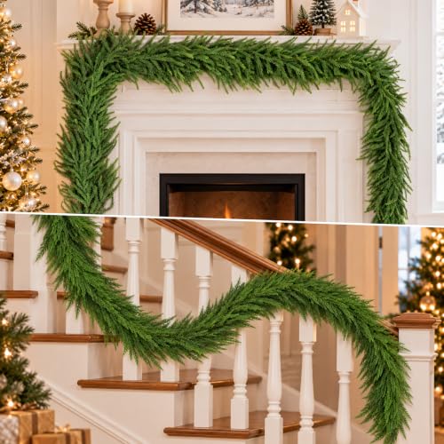 Lreoxa 2 Pack 9FT Artificial Norfolk Pine Garland - Lush Realistic Holiday Decor
