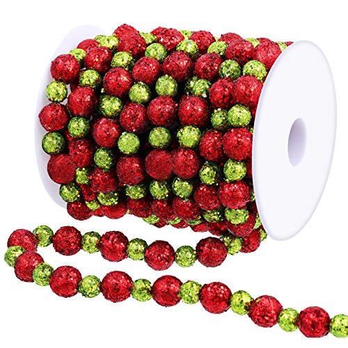 Willbond 16 ft Beaded Christmas Garland with Glitter Beads