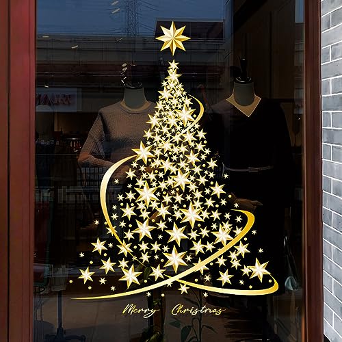 Cityhermit 2 Pack Christmas Window Clings Large Gold Xmas Decor Static Stickers