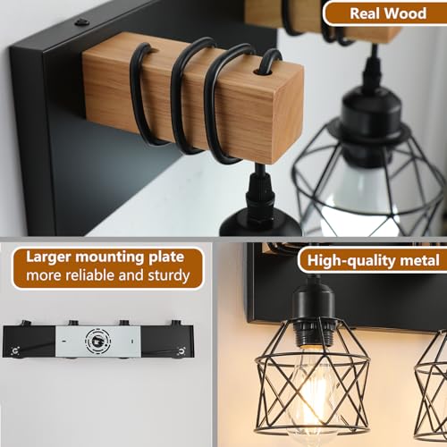Vivihobb Farmhouse Bathroom Light Fixtures 5-Light Black Wood Vanity Over Mirror
