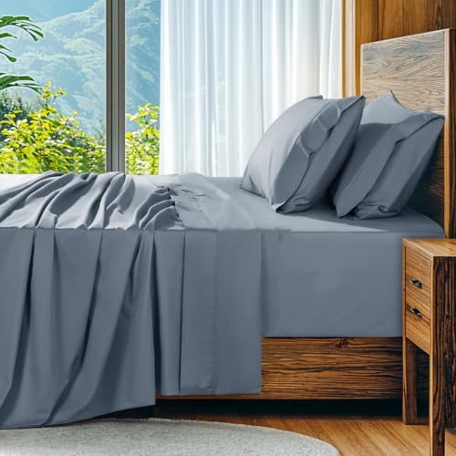 SONORO KATE 1000TC Egyptian Cotton King Sheets French Blue Extra Deep Pocket