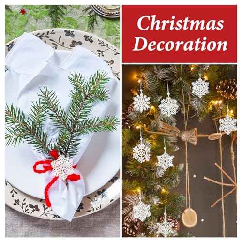 16 Pcs Wooden Snowflake Christmas Ornaments, White Snowflakes for Crafts, Snowflake Hanging Ornament for Christmas Tree Winter Garland