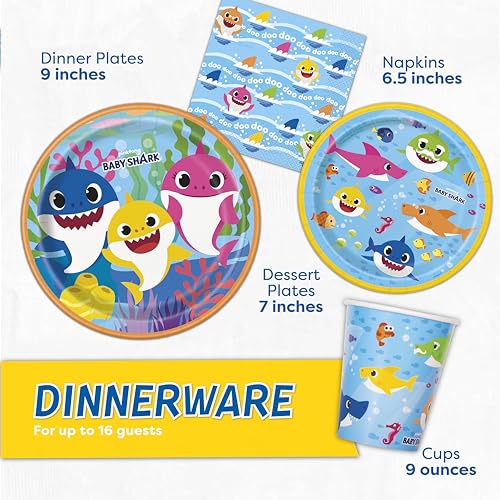 Baby Shark Party Decorations Set with Banner, Tablecloth, Swirls & Decals