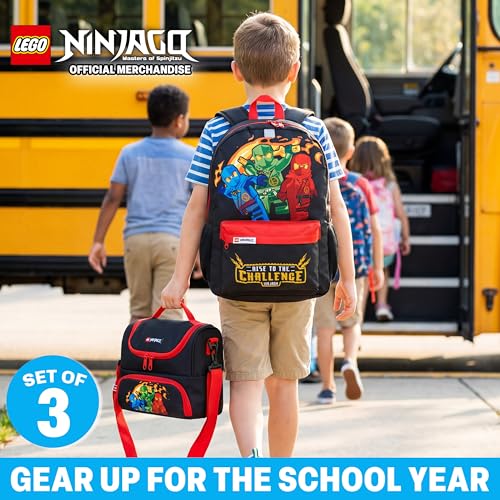 Ninjago Boys Backpack Set with Lunch Bag & Pencil Case - Red & Black, 3 Pieces