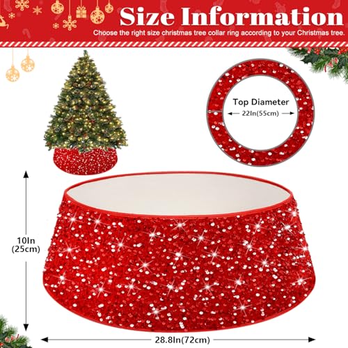FOTSHARER Red 28.8 Inch Christmas Tree Collar Velvet Sequin Round Base Cover