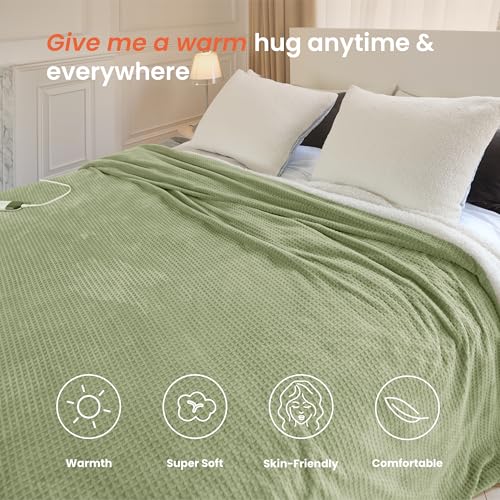 Sage Queen Size Electric Heated Blanket 84x90 Inches with Dual Controllers, Fast Heating, Auto Shut-Off, Safety Certified