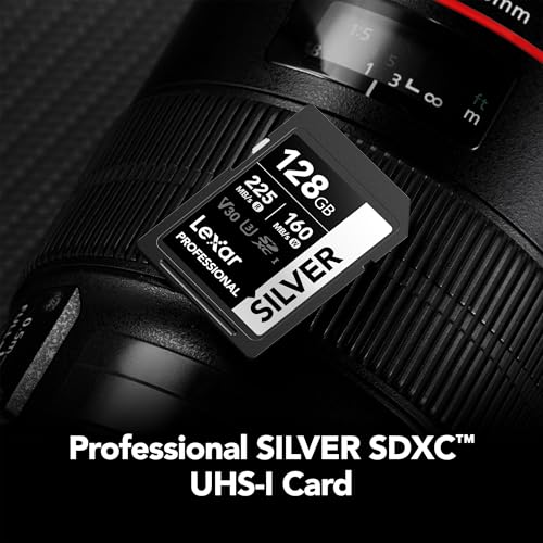 Lexar 128GB Silver UHS-I SD Card 225MB/s Read V30 4K U3 Memory Card