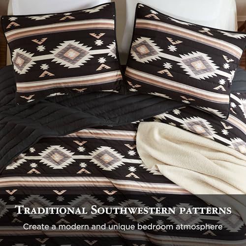 Full/Queen Woolrich Southwestern Aztec Quilt Set Reversible Black Bedding