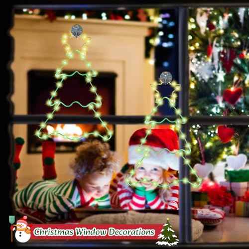 Christmas Window Silhouette Lights Decorations, Lighted Christmas Tree with Battery Operated LED Lights Hanging for Christmas Holiday Party Indoor Outdoor Wall Door Window Decorations