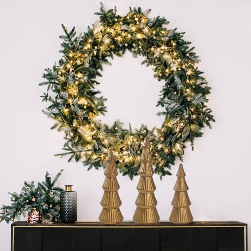 IDATOO Gold Wooden Christmas Tree Set of 3 Tabletop Decor for Holiday & Home