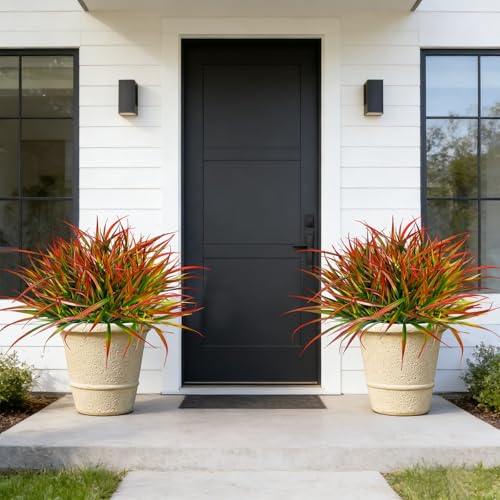 Cherica 40Pcs Red Artificial Outdoor Grass Stems UV Resistant Landscaping Decor