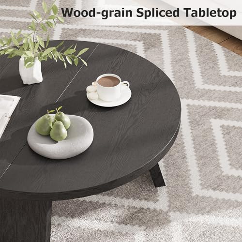 Garvee 33.5-Inch Black Modern Round Coffee Table for Living Room