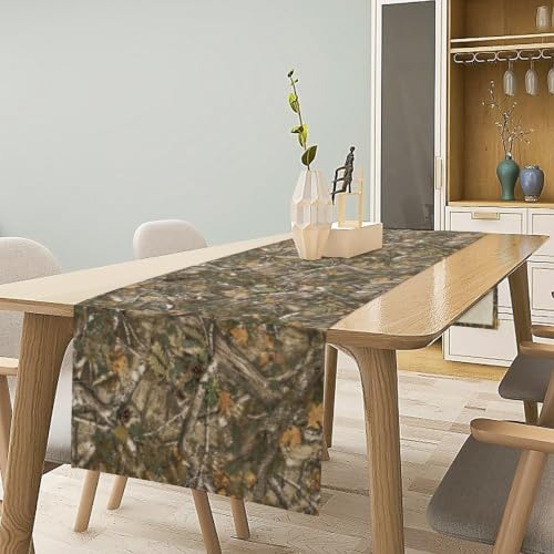 Forest Camouflage Table Runner 13x120in – Camo Conifer Oak Branches, SHElifestyle (W13"x L120")