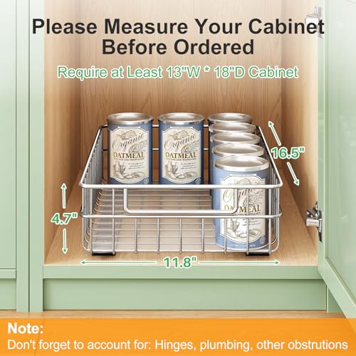 Pull Out Cabinet Organizer 2-Pack Stainless Steel Slim Slide Out Drawers - 11.8 x 16.5 x 4.7 Inches