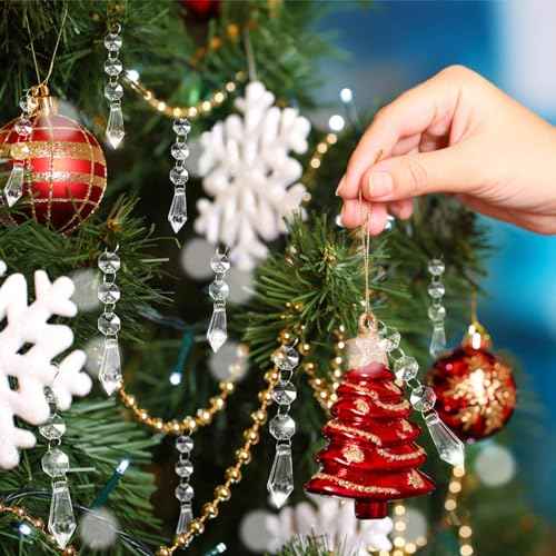 MAQIHAN 30PCS Christmas Crystal Ornaments - Icicle Hanging Crystals Clear Plastic Ornaments Strands Chandelier Parts Dangling for Christmas Tree Winter New Year Party Supplies