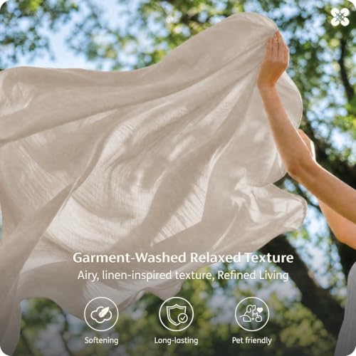 Bedsure PureWoven 100% Washed Cotton Queen Sheets Linen Beige 6PCS
