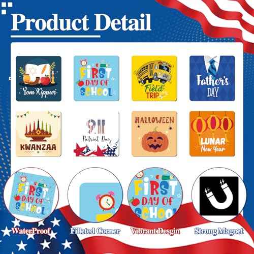 Holiday Magnets for Magnetic Calendar - 42PCS Yom Kippur Halloween Veterans Day Thanksgiving Christmas Calendar Magnet Seasonal Magnetic Calendar for Classroom Home Festival Office Whiteboar