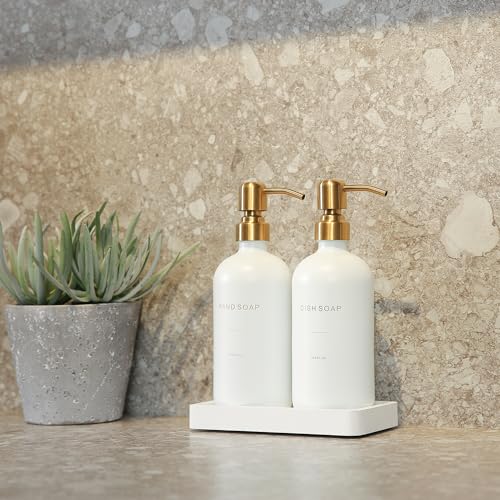 Prus Waso Gold Soap Dispenser Set with White Bottle & Gold Pump - Modern Kitchen Decor