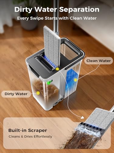 White Mop and Bucket Set with Auto-Spray & Dirty Water Separation