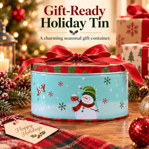 Christmas Cookie Tin with Lid – 5.3 Inch Metal Treat Box