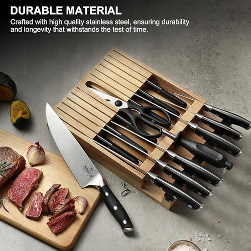 Knife Set with Block Black - 16-Piece Kitchen Cutlery & Sharpener