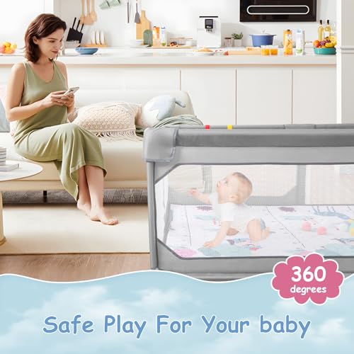 Baby Playpen with Mat - Extra Large 75x59 Inches, Safe Non-Toxic Play Yard for Indoor Outdoor Use, Grey - Variation of THIS listing