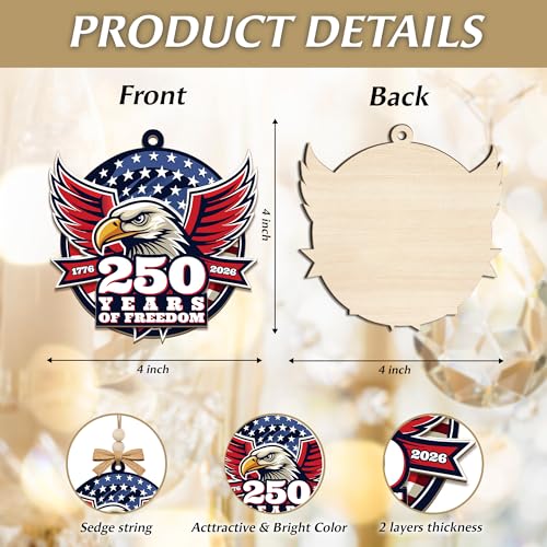 USA 250 Years of Freedom Patriotic Eagle Wooden Christmas Ornament - Independence Day Decor