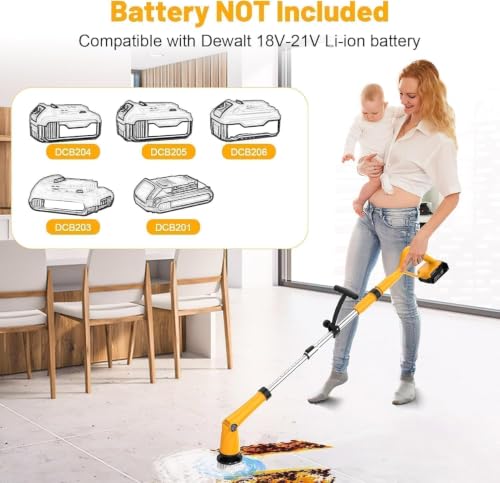 Denqir Yellow 1500 RPM Electric Spin Scrubber for Dewalt 20V Batteries, Bathroom & Floor Cleaning