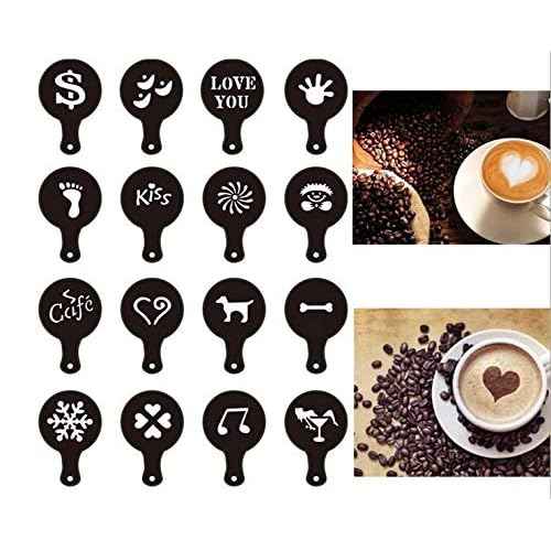 44 Coffee Stencils+2 Mesh Powder Shakers+1 Coffee Latte Art Pen, Coffee Decoration Stencils Coffee Art Templates Coffee Mold Tool for Christmas Thanksgiving Cake Coffee