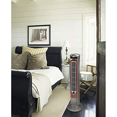 Lasko 42-Inch Oscillating Tower Fan with Remote - Gray/Woodgrain, Quiet & Powerful Cooling