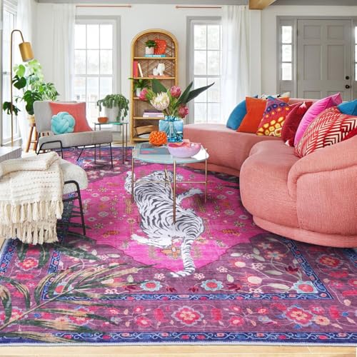 CILEPMID Hot Pink Leopard Rug 6x9 FT Vintage Animal Carpet for Girls Room