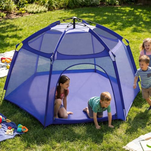 Alvantor Pop Up Baby Playpen with Mesh Top & Enclosed Cover, Navy, 84x84x44 Inches