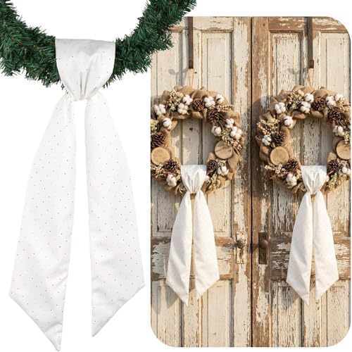 White Rhinestone Wreath Sash 54x5 Inch Double Pack for Door Decor, Wedding & Holiday