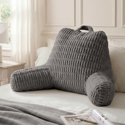 Blissful Diary Dark Gray Textured Reading Pillow with Arm Support & Storage - 18 Inch