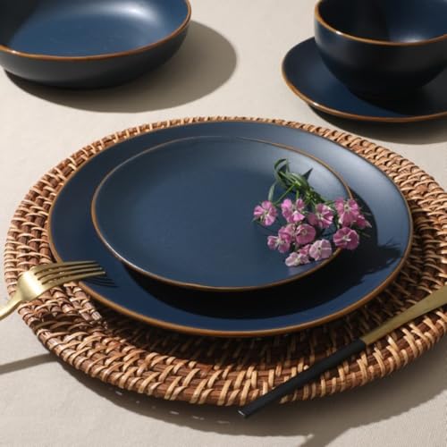 Navy Blue 16-Piece Stoneware Dinnerware Set with Plates & Bowls - Service for 4