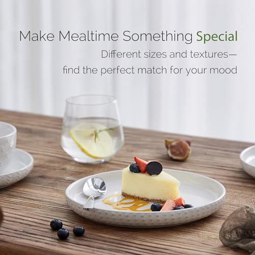 Stoneware Dinnerware Sets Service for 4 - 12 Pcs Embossed Boho Ivory White
