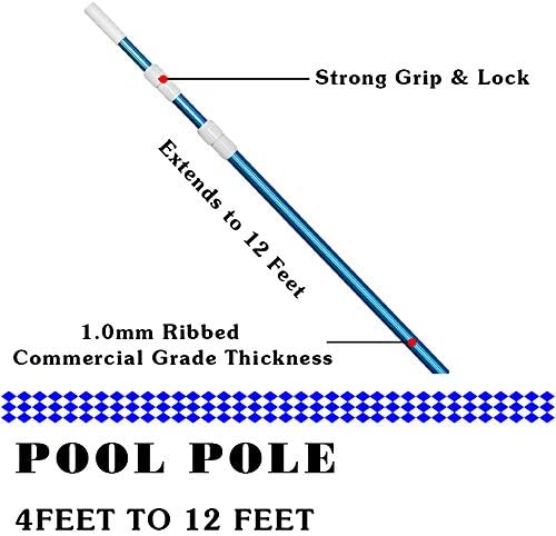 POOLWHALE 12 Feet Telescopic Swimming Pool Pole - Adjustable Aluminum Design for Skimmer Nets & Brushes